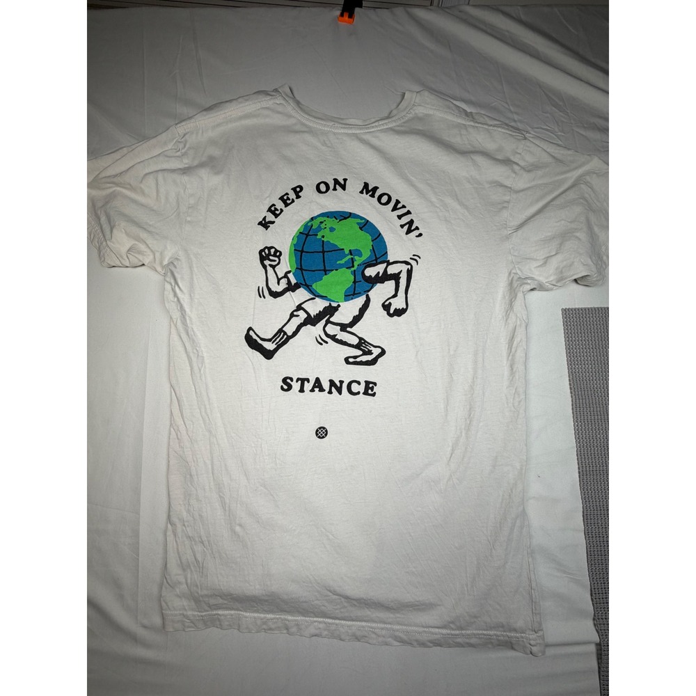 Stance The Crew T Keep On Movin Globe Graphic White Cotton T-Shirt Large